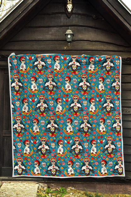 Day of the Dead Old School Girl Design Premium Quilt-JTAMIGO.COM