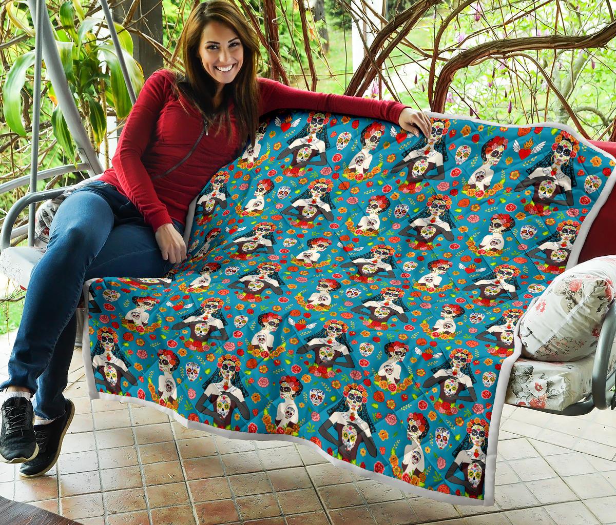 Day of the Dead Old School Girl Design Premium Quilt-JTAMIGO.COM