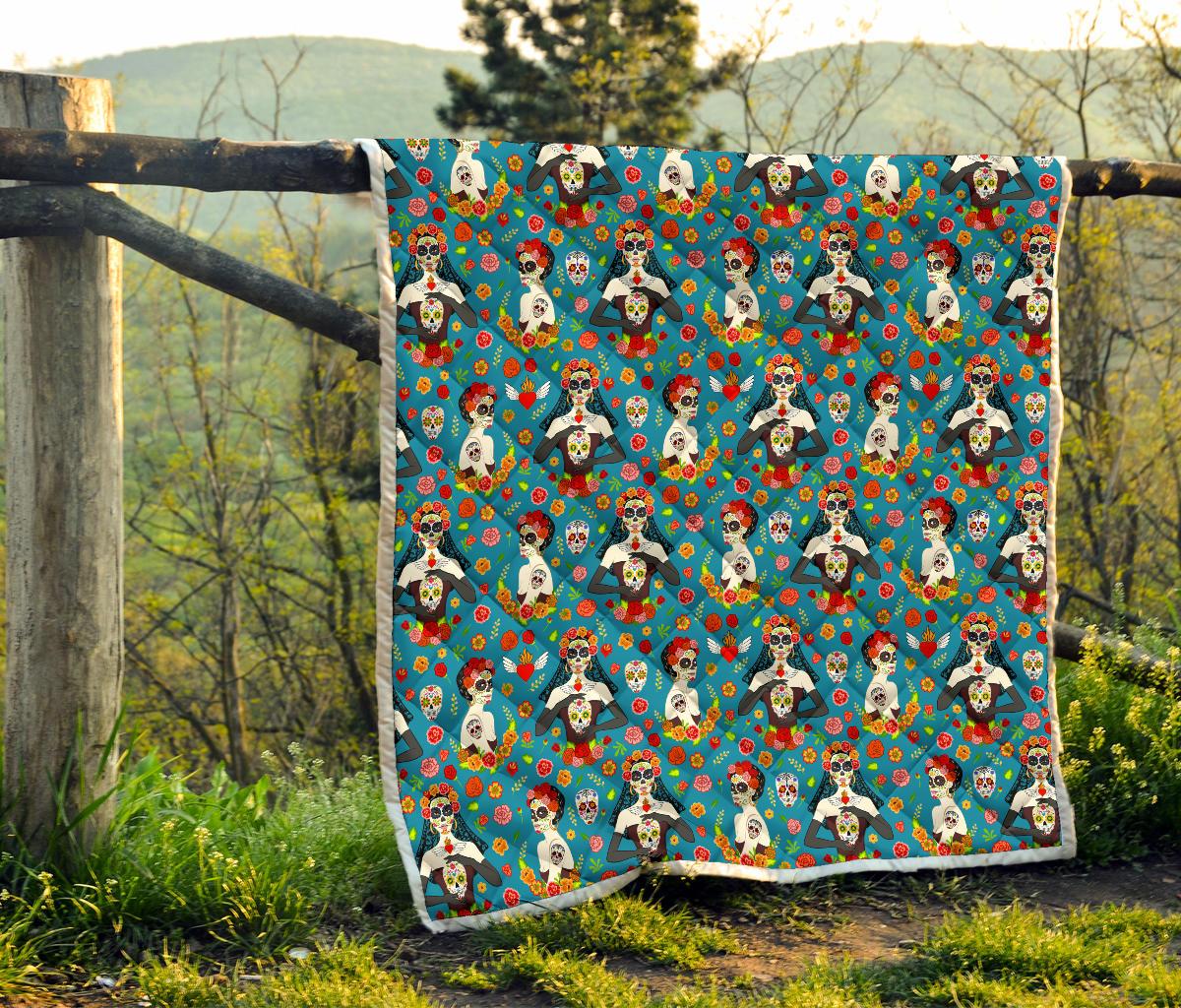 Day of the Dead Old School Girl Design Premium Quilt-JTAMIGO.COM