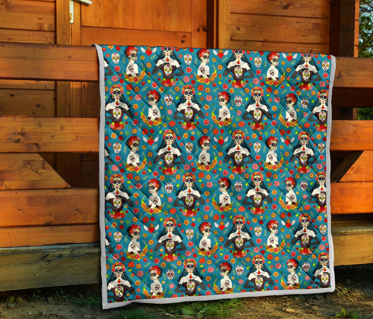 Day of the Dead Old School Girl Design Premium Quilt-JTAMIGO.COM