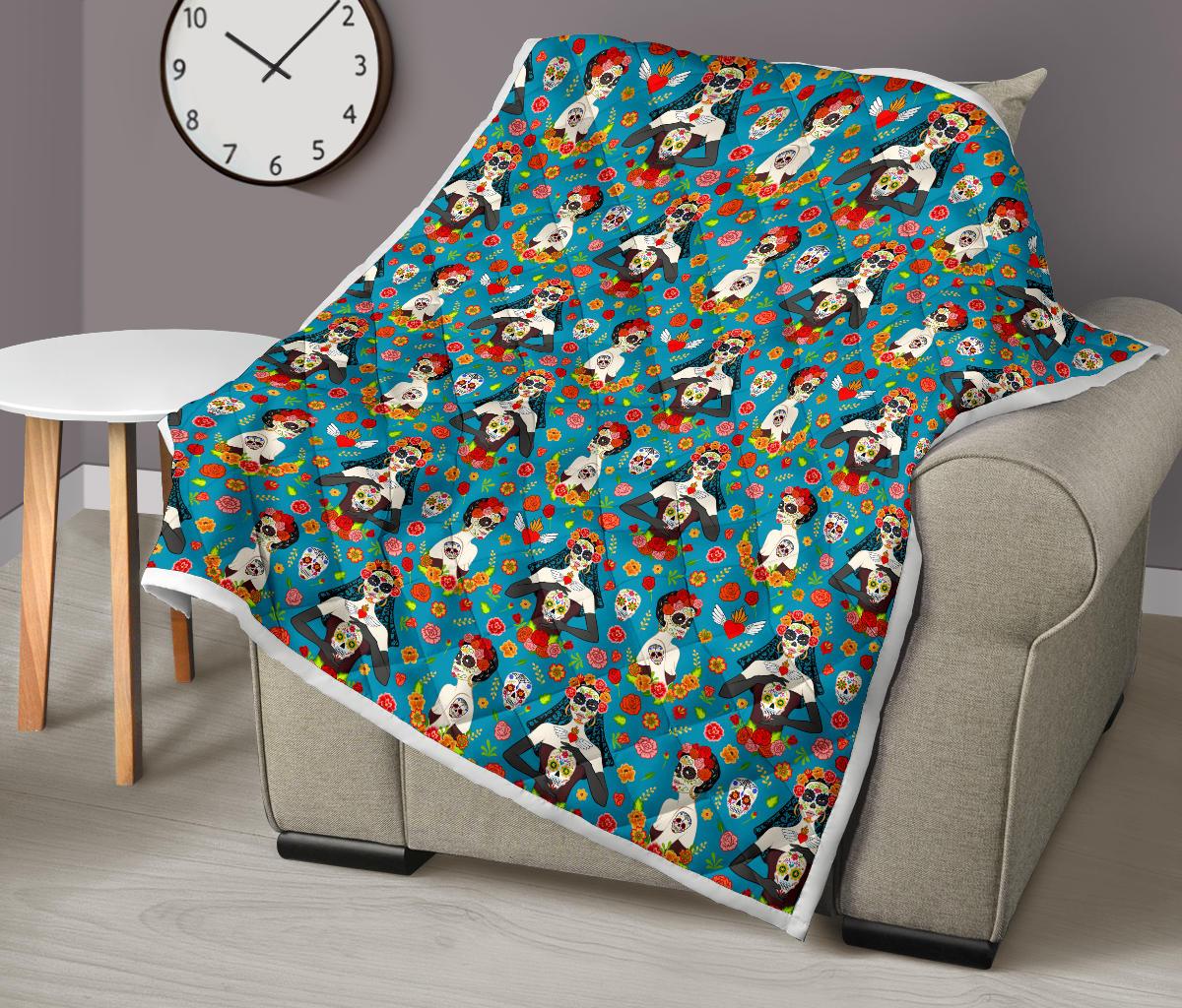 Day of the Dead Old School Girl Design Premium Quilt-JTAMIGO.COM