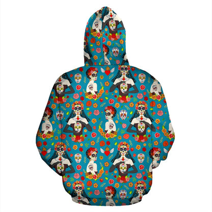 Day of the Dead Old School Girl Design Pullover Hoodie
