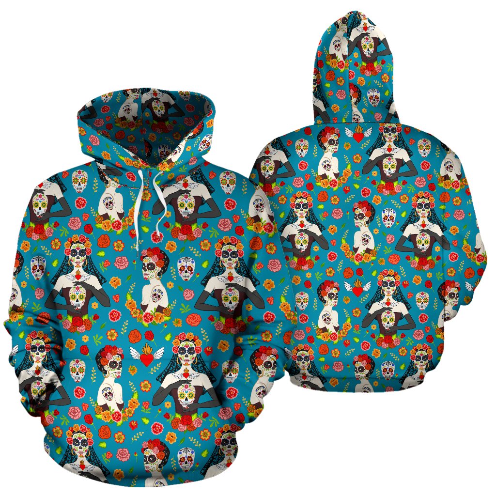 Day of the Dead Old School Girl Design Pullover Hoodie