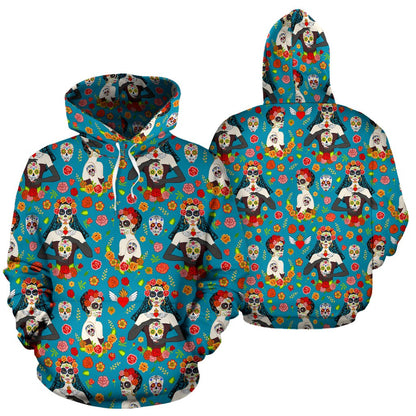 Day of the Dead Old School Girl Design Pullover Hoodie