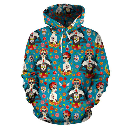 Day of the Dead Old School Girl Design Pullover Hoodie