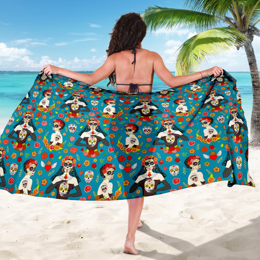 Day of the Dead Old School Girl Design Sarong Pareo Wrap