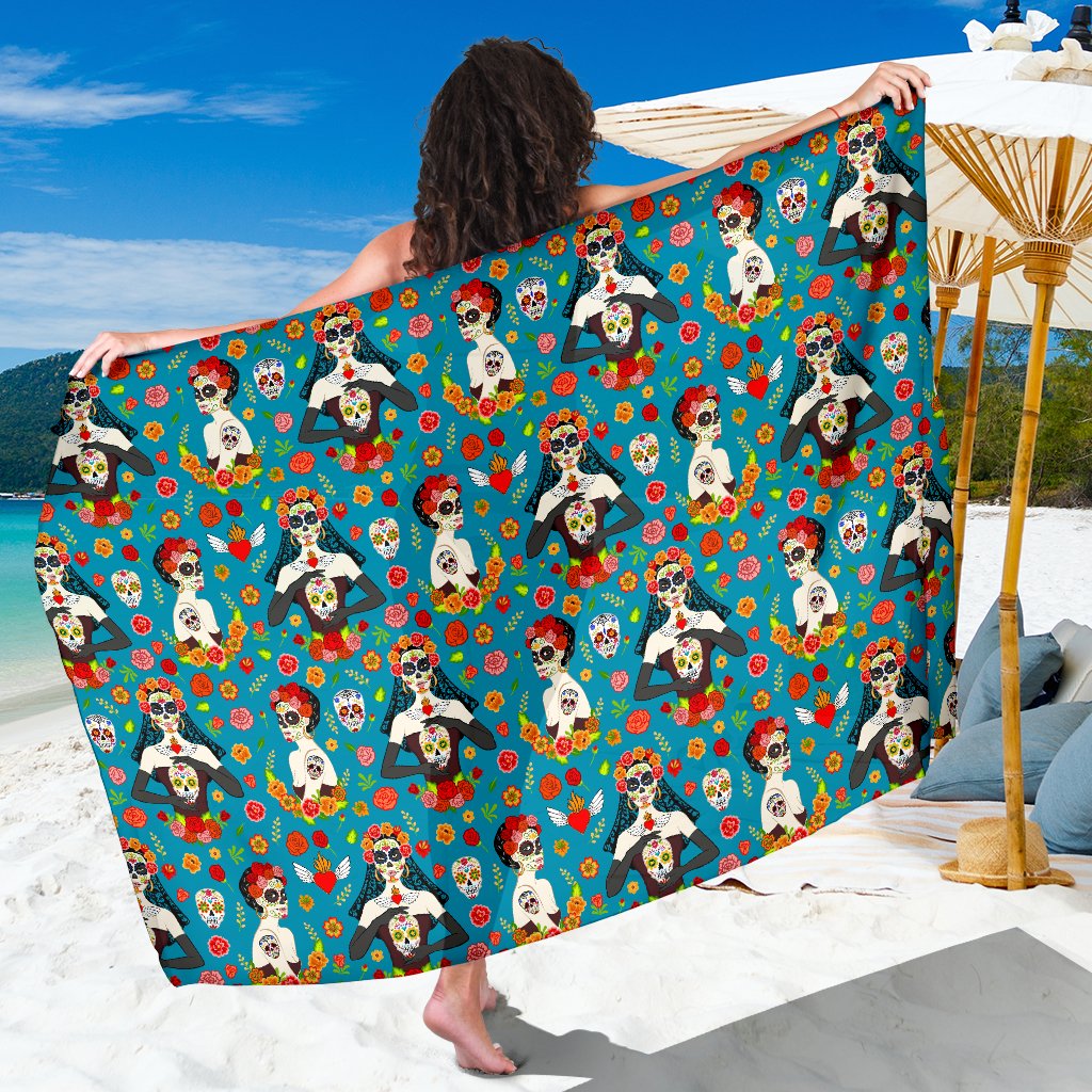Day of the Dead Old School Girl Design Sarong Pareo Wrap