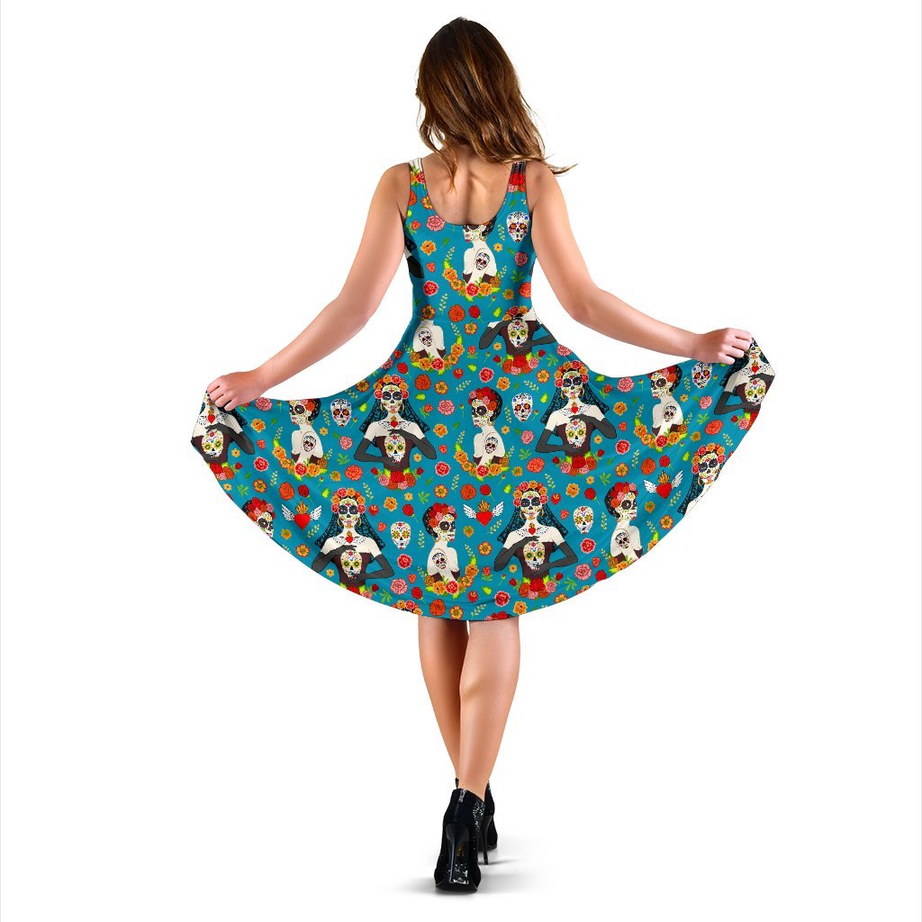 Day Of The Dead Old School Girl Design Sleeveless Dress