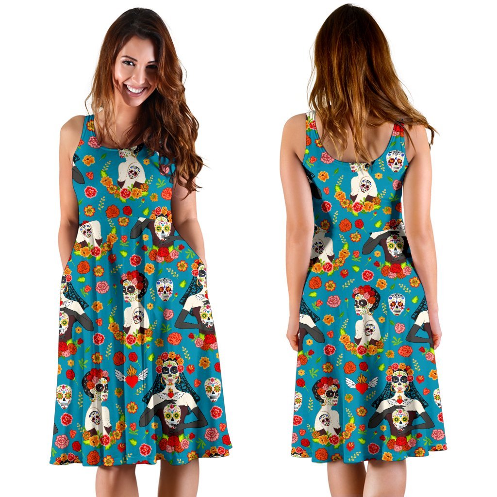 Day Of The Dead Old School Girl Design Sleeveless Dress
