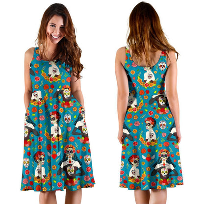 Day Of The Dead Old School Girl Design Sleeveless Dress
