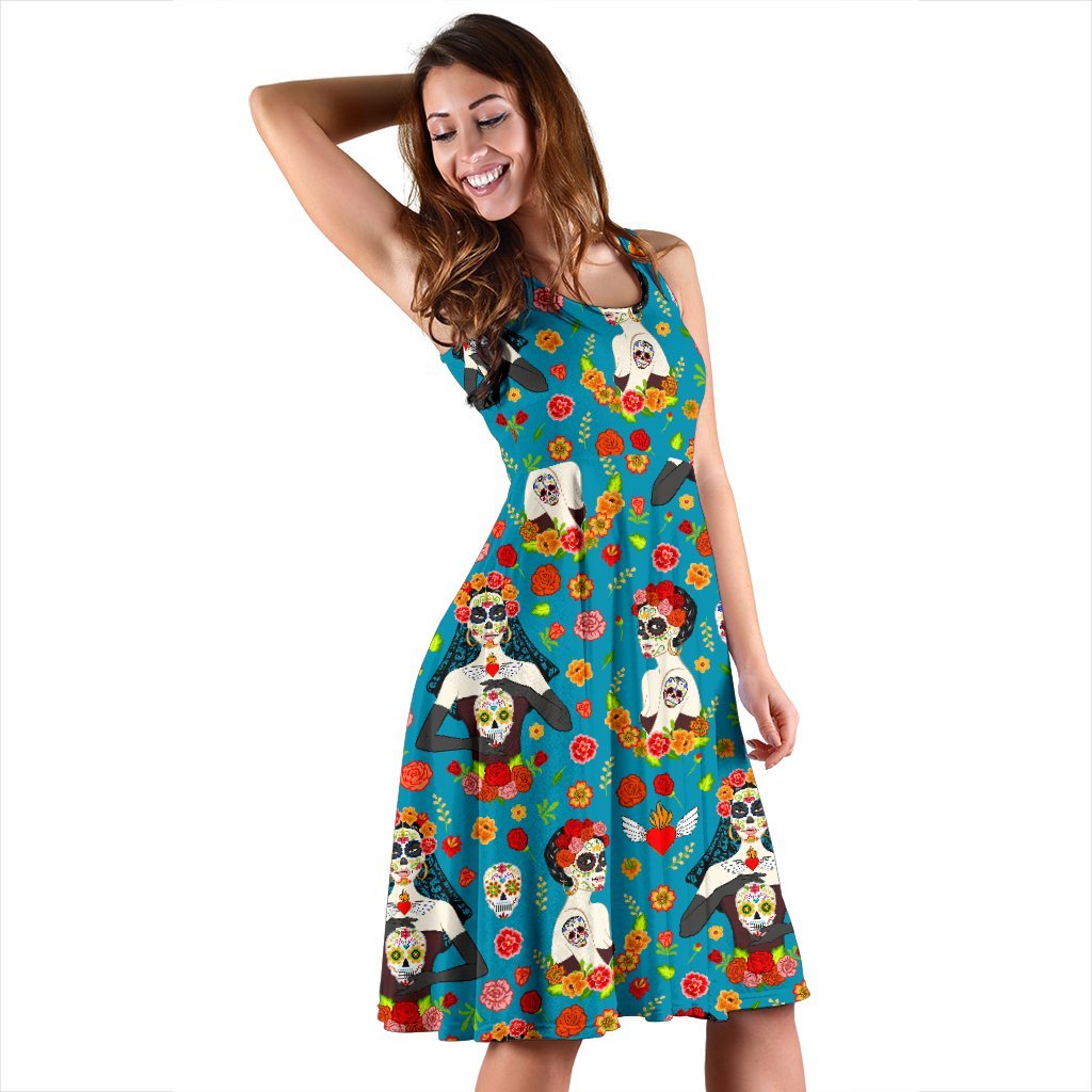Day Of The Dead Old School Girl Design Sleeveless Dress
