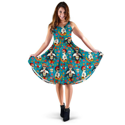 Day Of The Dead Old School Girl Design Sleeveless Dress