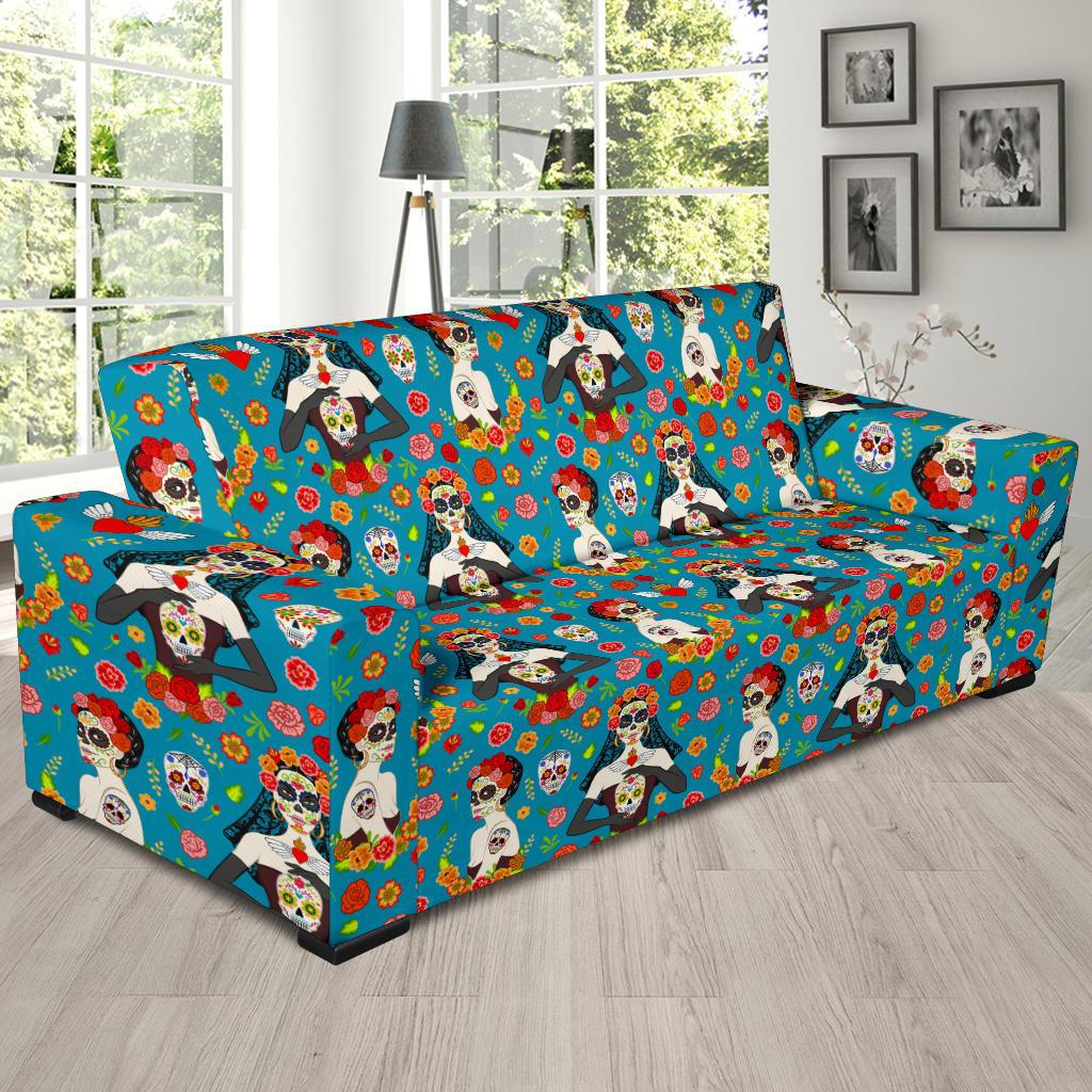 Day of the Dead Old School Girl Design Sofa Slipcover-JTAMIGO.COM