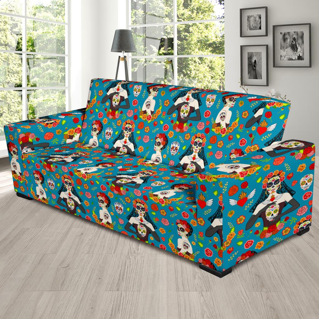 Day of the Dead Old School Girl Design Sofa Slipcover-JTAMIGO.COM