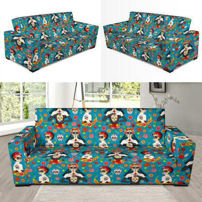 Day of the Dead Old School Girl Design Sofa Slipcover-JTAMIGO.COM