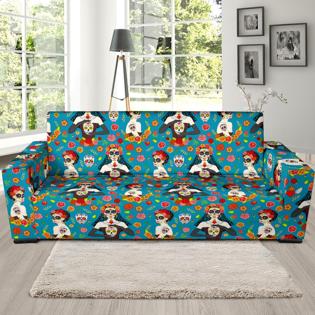 Day of the Dead Old School Girl Design Sofa Slipcover-JTAMIGO.COM