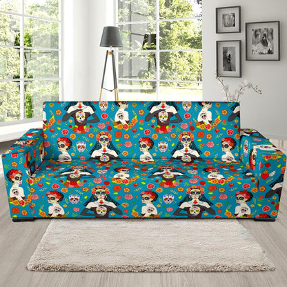 Day of the Dead Old School Girl Design Sofa Slipcover-JTAMIGO.COM
