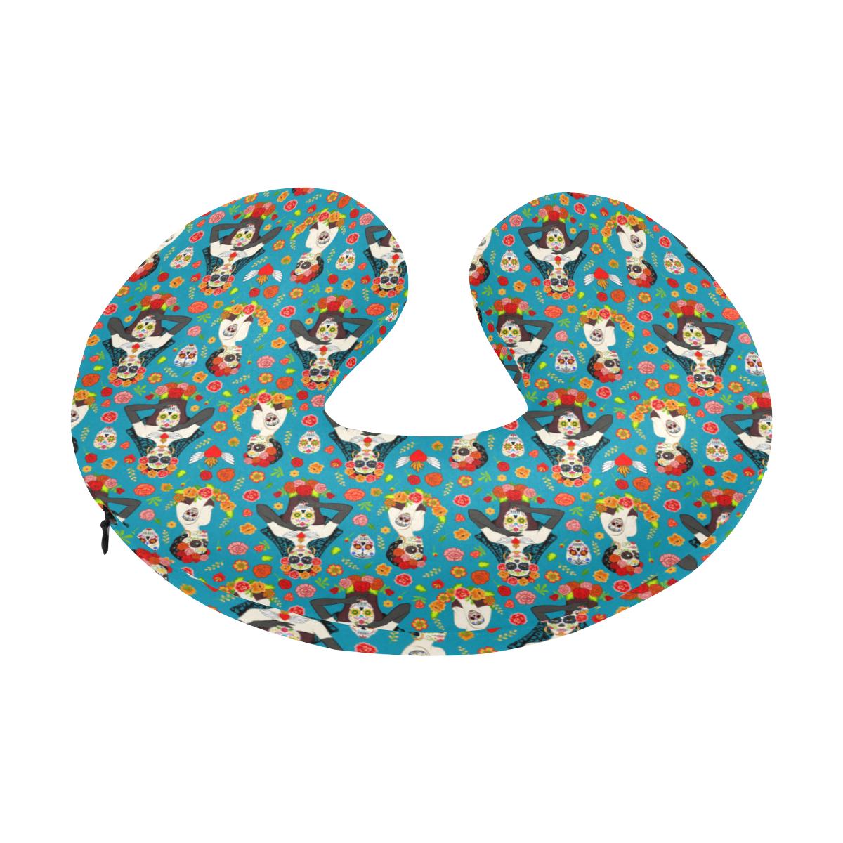 Day of the Dead Old School Girl Design U-Shaped Travel Neck Pillow-JTAMIGO.COM
