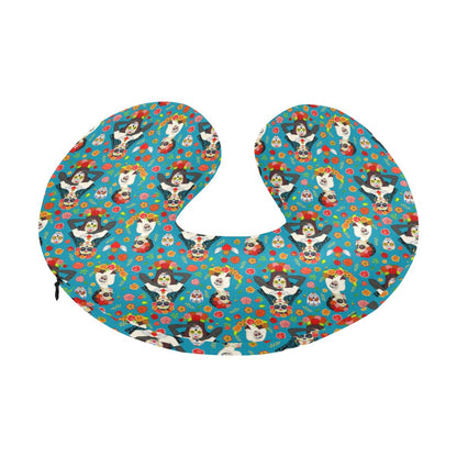 Day of the Dead Old School Girl Design U-Shaped Travel Neck Pillow-JTAMIGO.COM