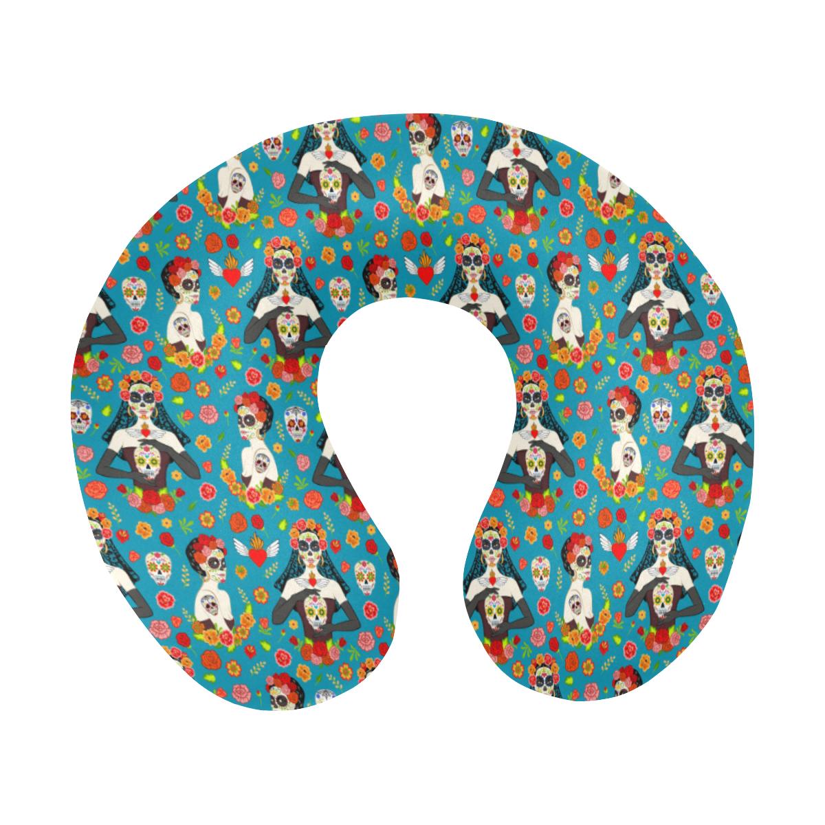 Day of the Dead Old School Girl Design U-Shaped Travel Neck Pillow-JTAMIGO.COM