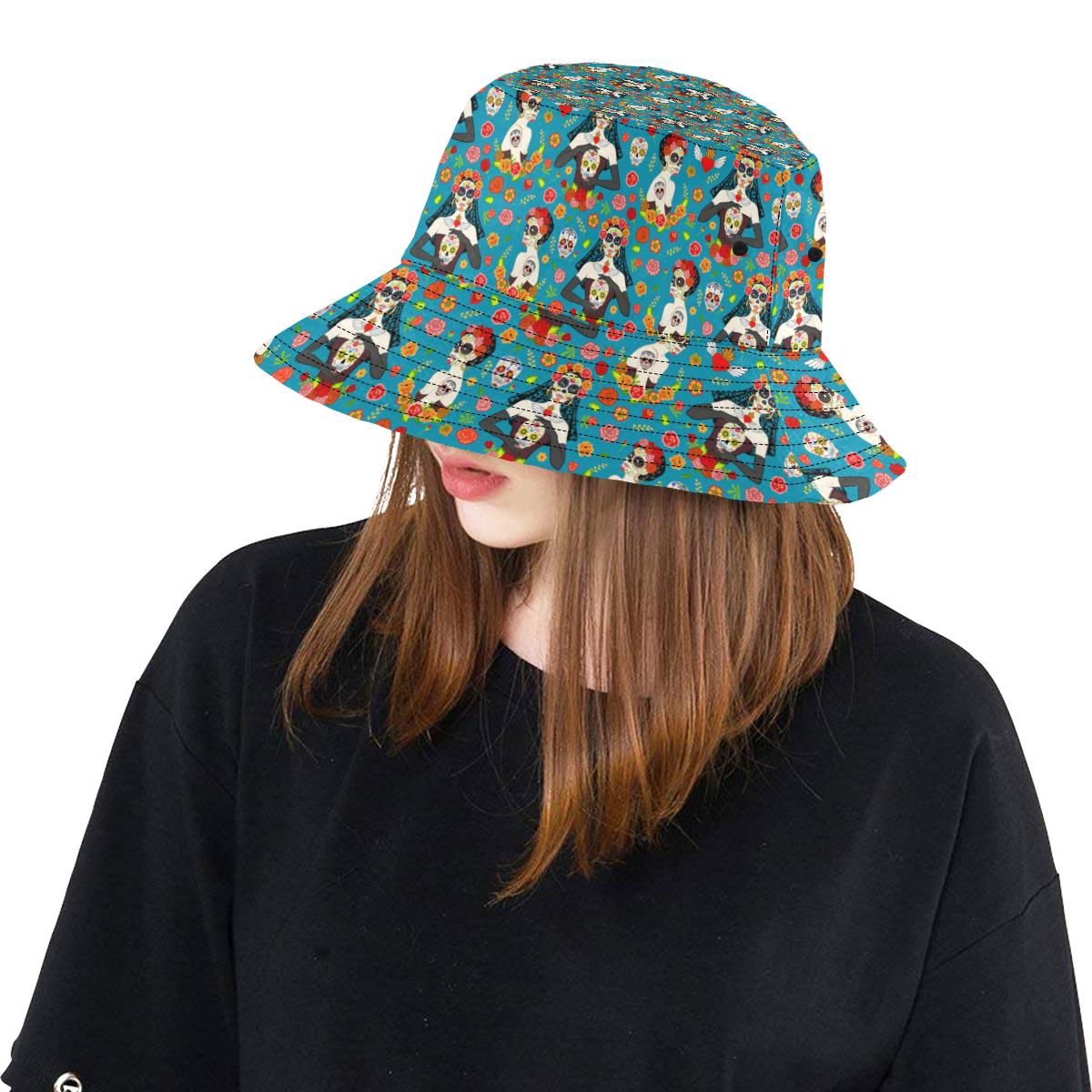 Day of the Dead Old School Girl Design Unisex Bucket Hat