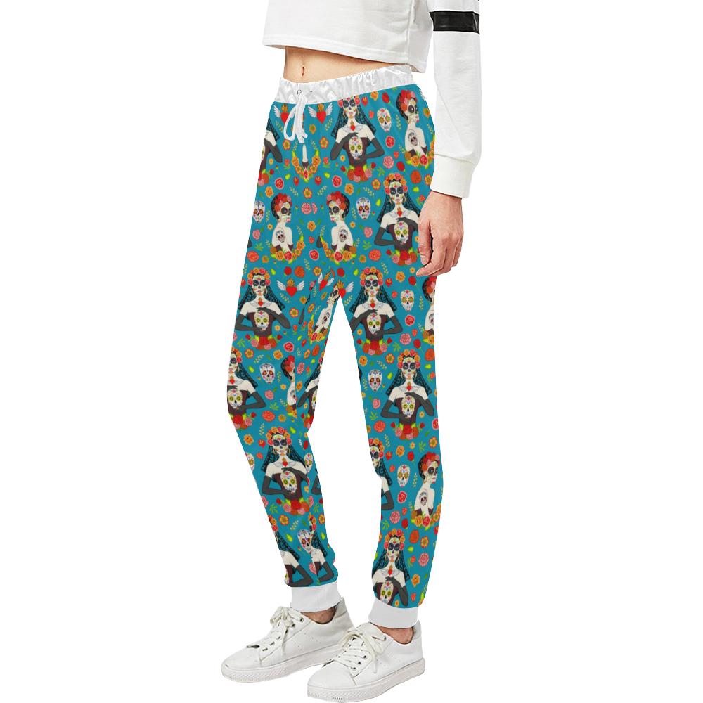 Day of the Dead Old School Girl Design Unisex Casual Sweatpants (Model L11)-JTAMIGO.COM