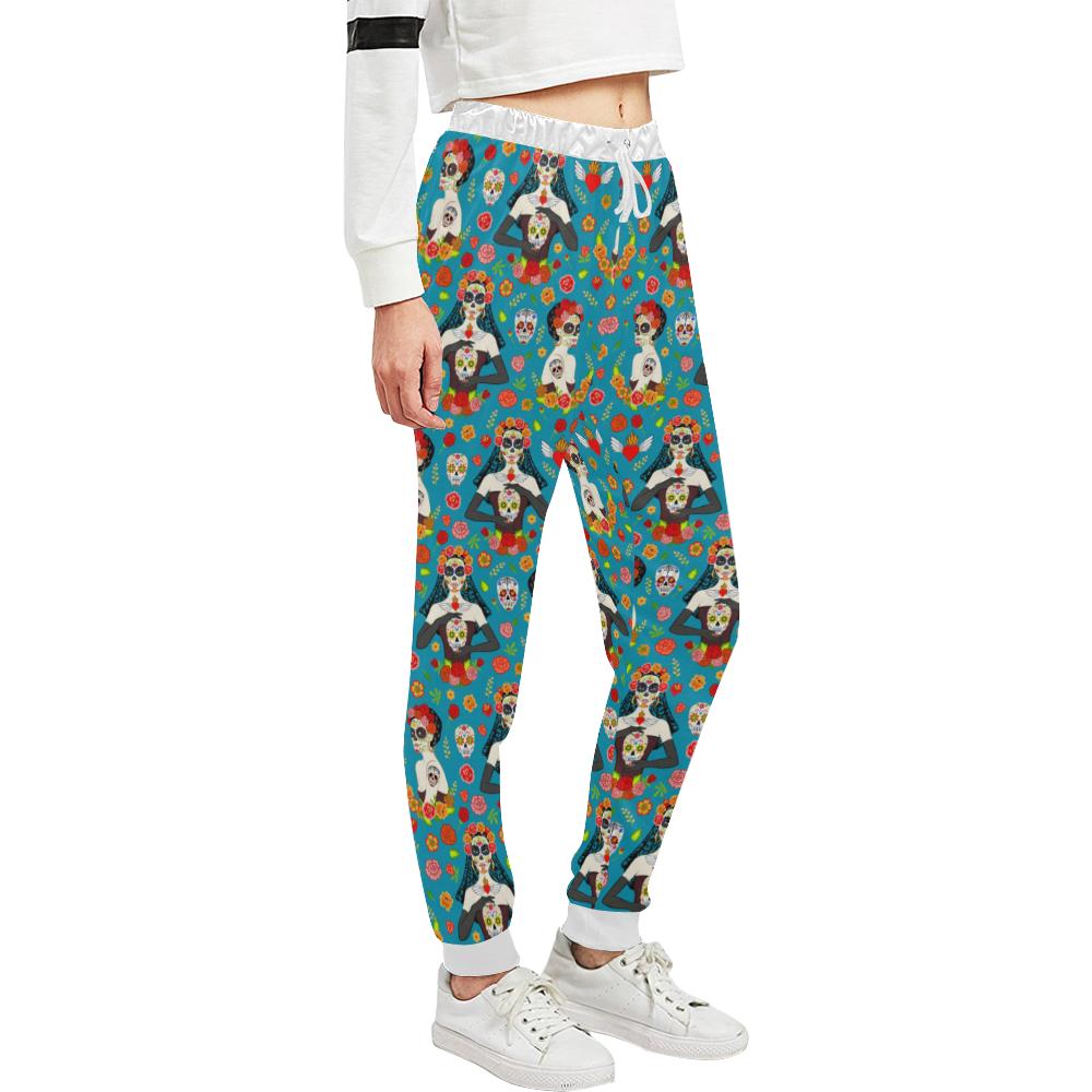 Day of the Dead Old School Girl Design Unisex Casual Sweatpants (Model L11)-JTAMIGO.COM