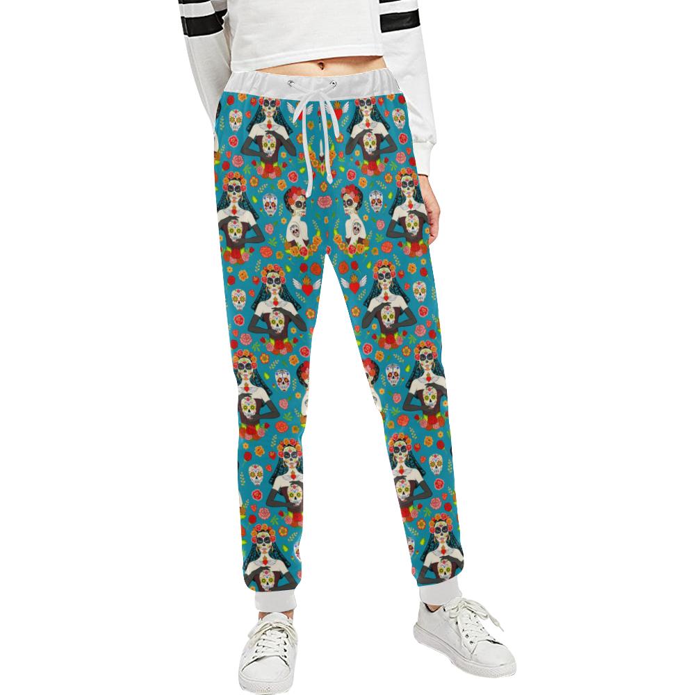 Day of the Dead Old School Girl Design Unisex Casual Sweatpants (Model L11)-JTAMIGO.COM