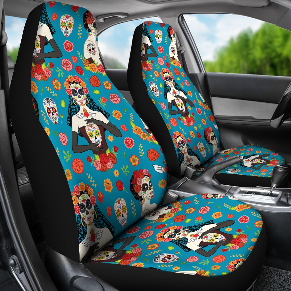 Day of the Dead Old School Girl Design Universal Fit Car Seat Covers