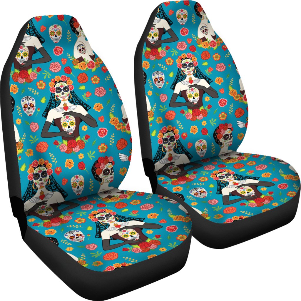 Day of the Dead Old School Girl Design Universal Fit Car Seat Covers