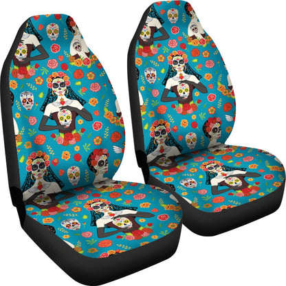 Day of the Dead Old School Girl Design Universal Fit Car Seat Covers