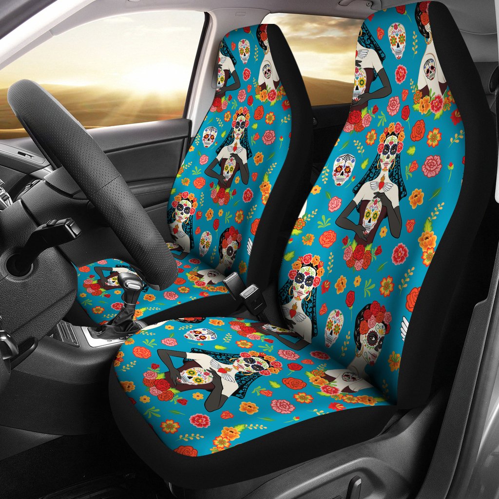 Day of the Dead Old School Girl Design Universal Fit Car Seat Covers