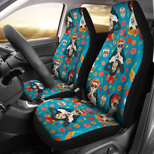 Day of the Dead Old School Girl Design Universal Fit Car Seat Covers