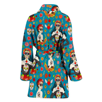 Day of the Dead Old School Girl Design Women Bath Robe-JTAMIGO.COM