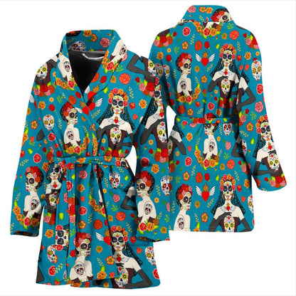 Day of the Dead Old School Girl Design Women Bath Robe-JTAMIGO.COM