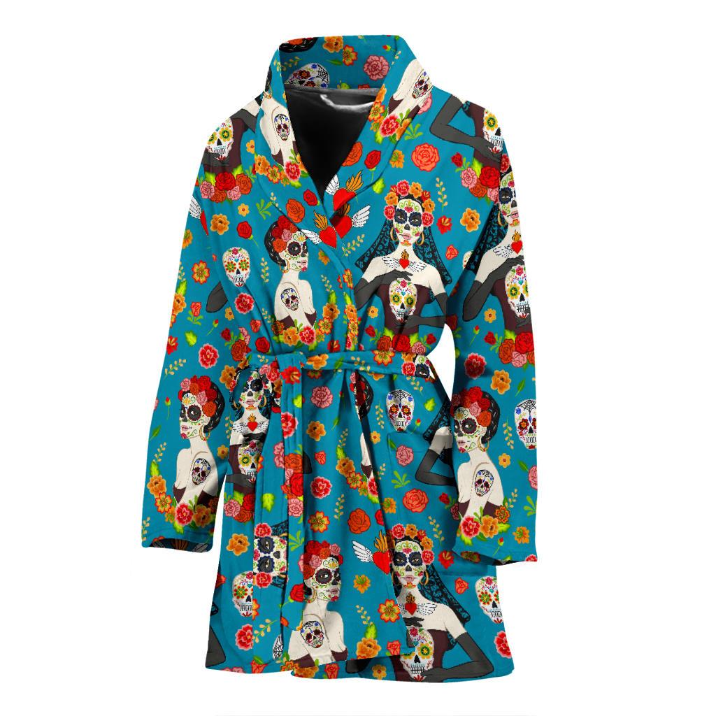 Day of the Dead Old School Girl Design Women Bath Robe-JTAMIGO.COM
