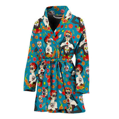 Day of the Dead Old School Girl Design Women Bath Robe-JTAMIGO.COM