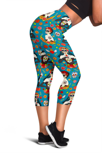Day of the Dead Old School Girl Design Women Capris