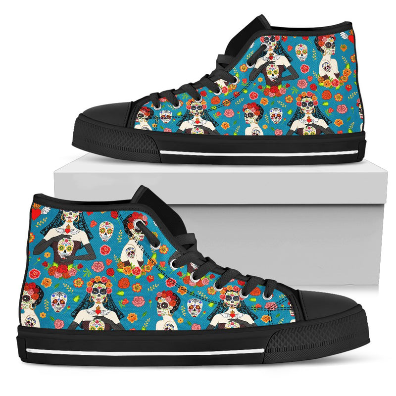 Day of the Dead Old School Girl Design Women High Top Shoes