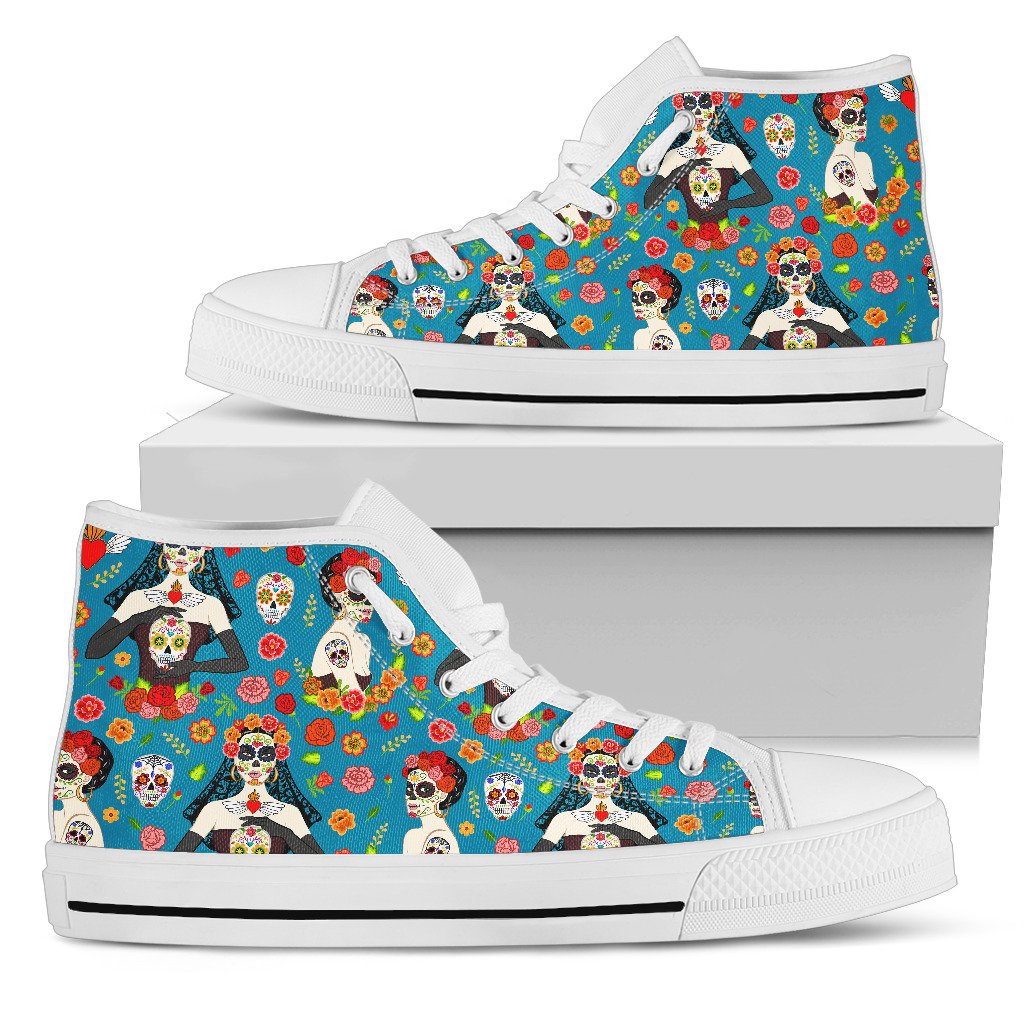 Day of the Dead Old School Girl Design Women High Top Shoes