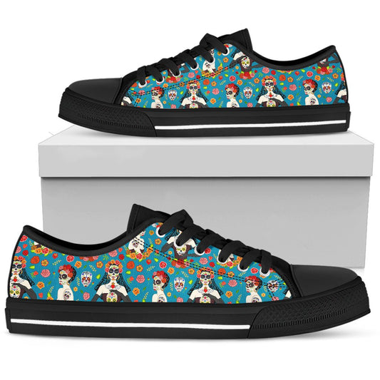 Day of the Dead Old School Girl Design Women Low Top Shoes