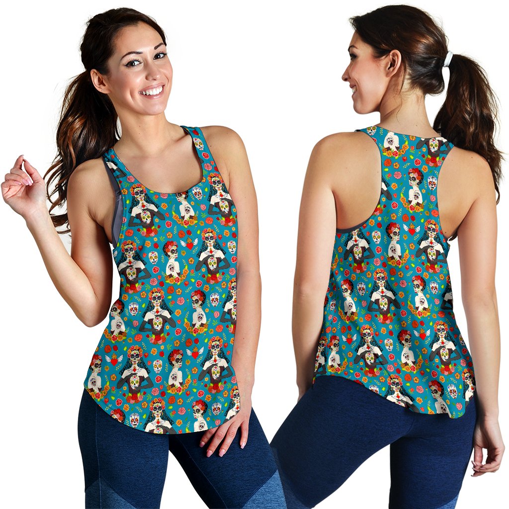 Day of the Dead Old School Girl Design Women Racerback Tank Top