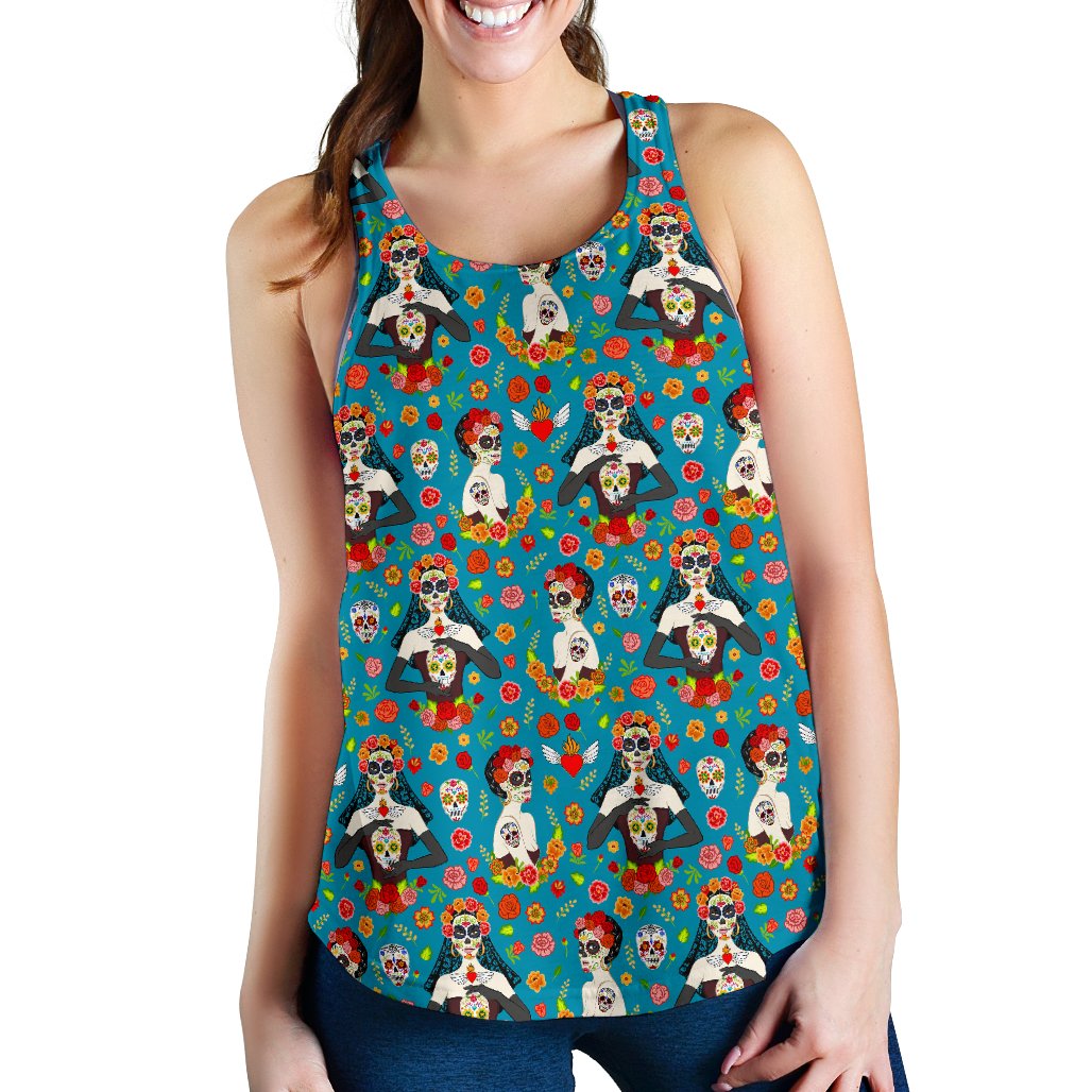 Day of the Dead Old School Girl Design Women Racerback Tank Top