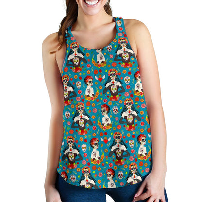 Day of the Dead Old School Girl Design Women Racerback Tank Top