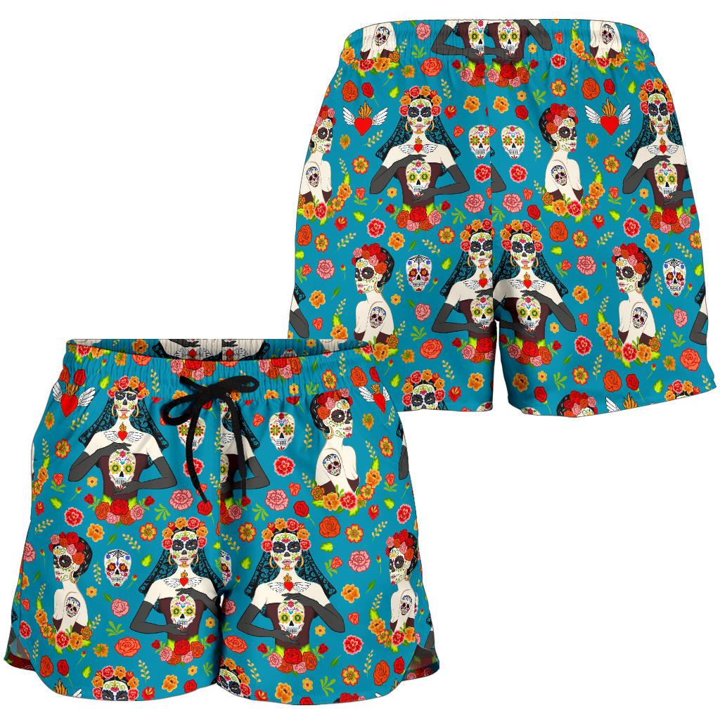 Day of the Dead Old School Girl Design Women Shorts-JTAMIGO.COM