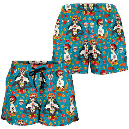 Day of the Dead Old School Girl Design Women Shorts-JTAMIGO.COM