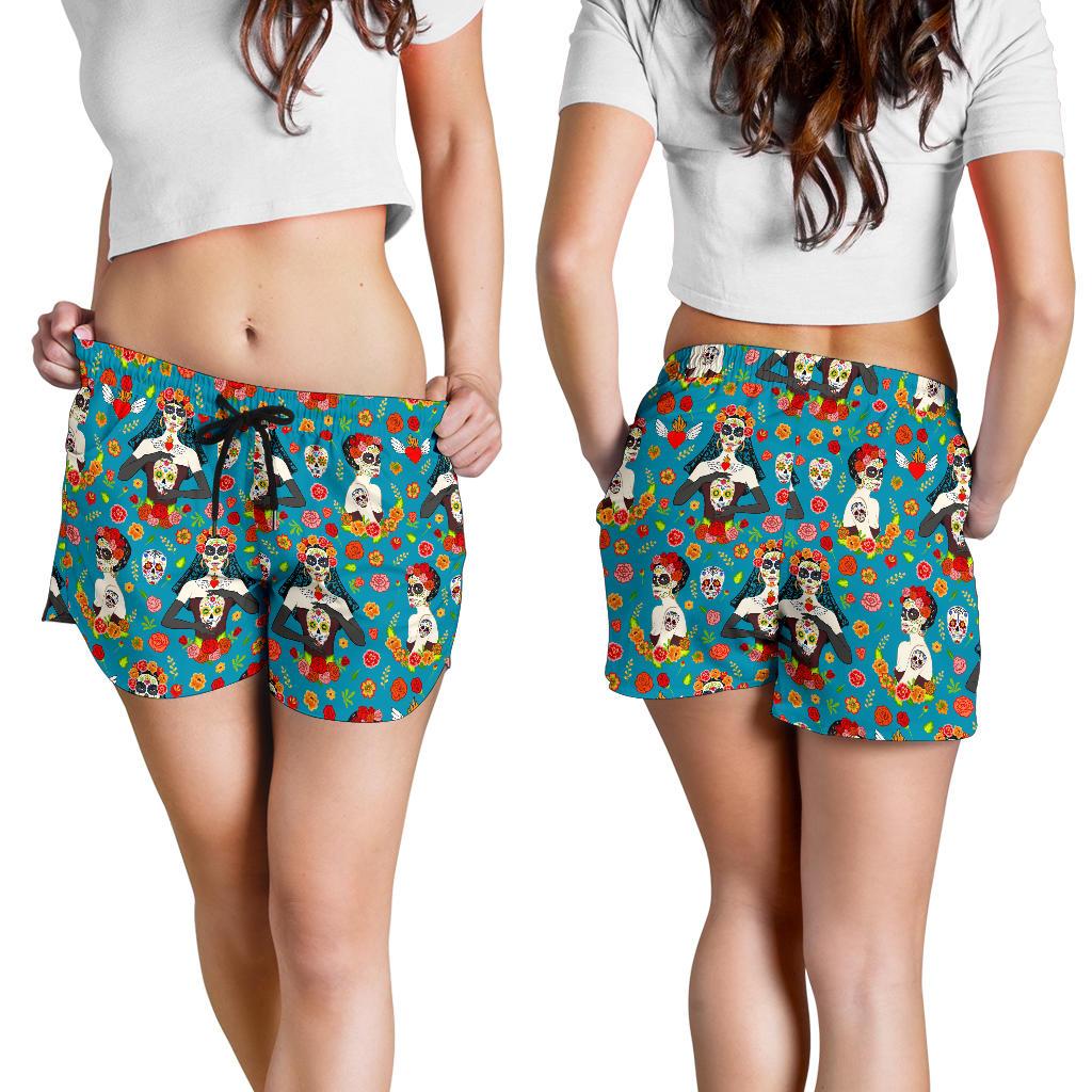 Day of the Dead Old School Girl Design Women Shorts-JTAMIGO.COM