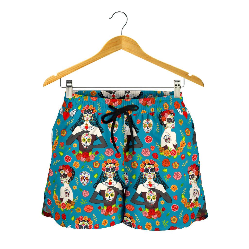 Day of the Dead Old School Girl Design Women Shorts-JTAMIGO.COM
