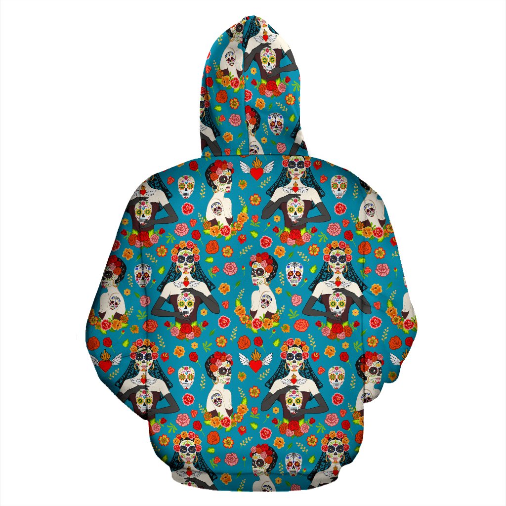 Day of the Dead Old School Girl Design Zip Up Hoodie