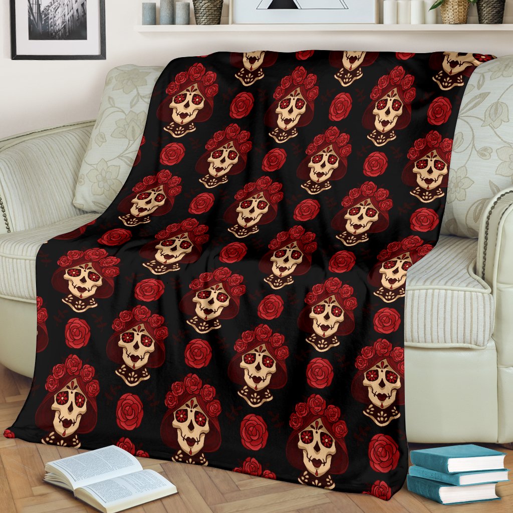 Day Of The Dead Skull Girl Pattern Fleece Blanket